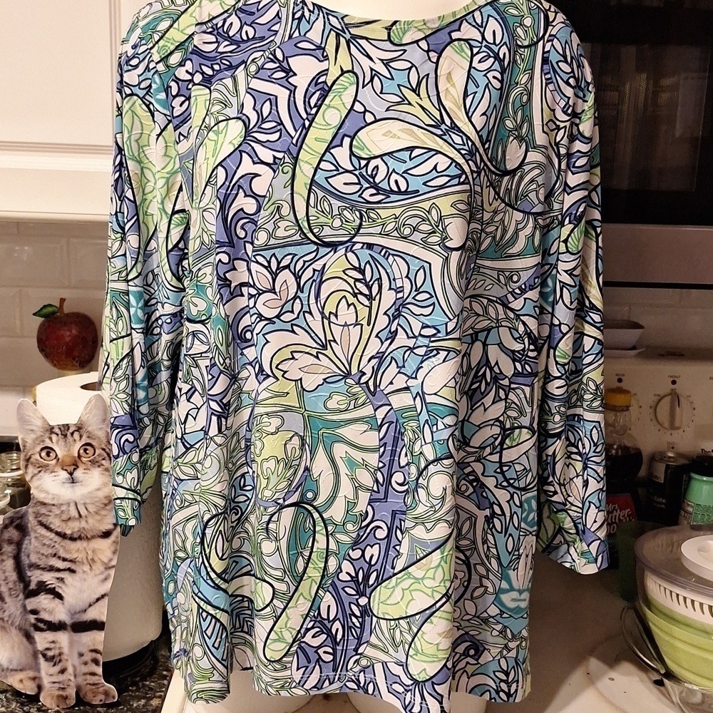 Z women's JM Collection multi color stretch 3/4 sleeve plus size top 2X